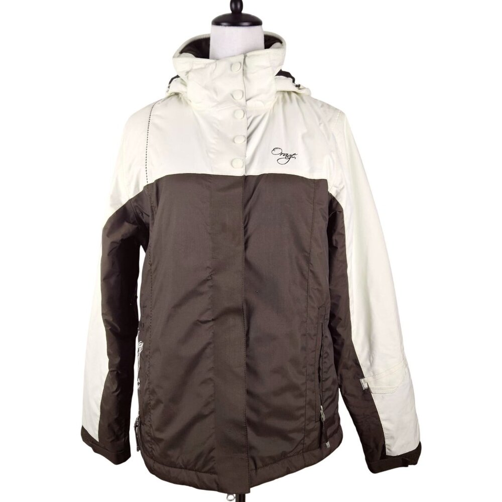 Orage Womens Large Ski Brown/Off White Hooded Winter Jacket Embroidered Insulate